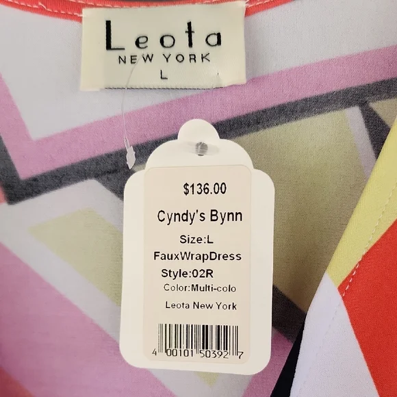 Leota New York Handmade Vibrant Geometric Faux Wrap Dress with A Waist Tie - Picture 2 of 6